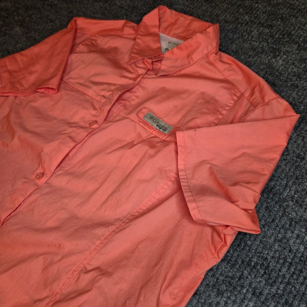 Columbia PFG Womens Large Coral Pink Short Sleeve Fishing Shirt FL7273 OmniShade